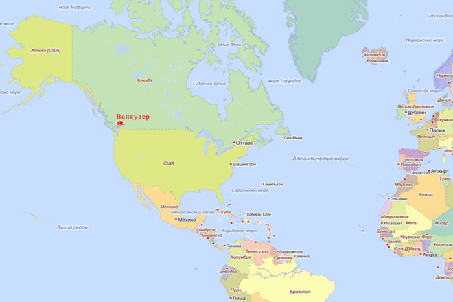 Ванкувер на карте мира