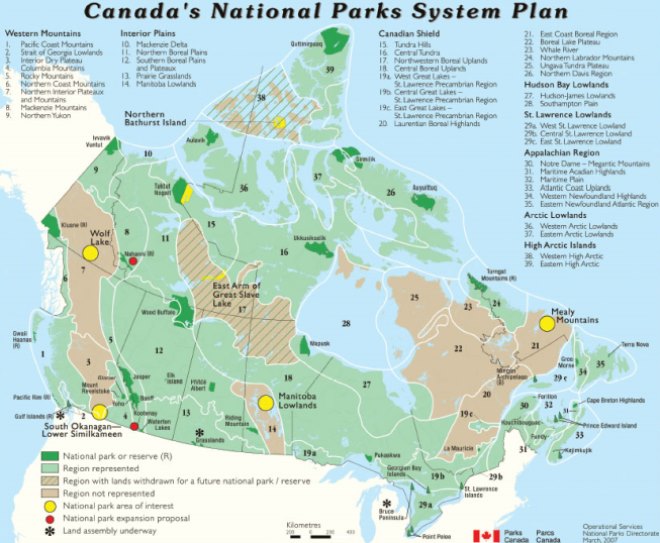 Карта национальных парков Канады