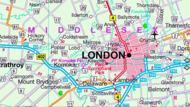 Лондон на карте Канады
