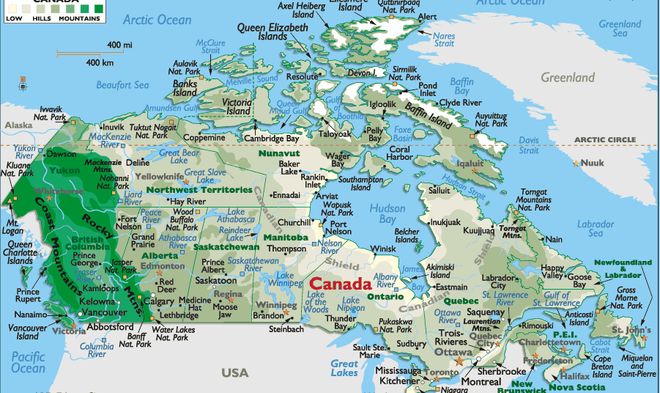 Острова Канады на карте