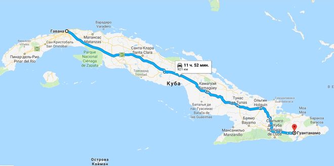 Гуантанамо на карте Кубы