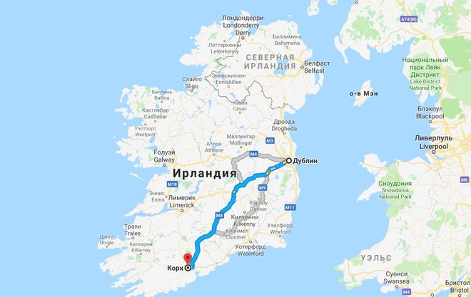 Корк на карте Ирландии