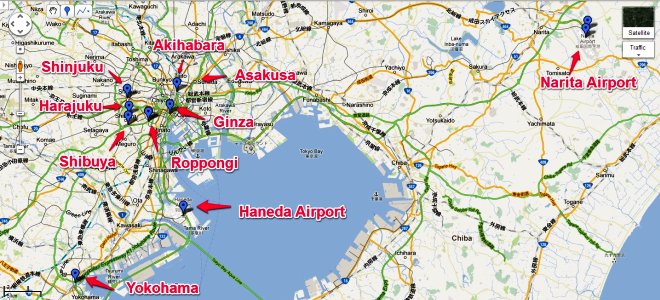 Аэропорт Нарита на карте Токио
