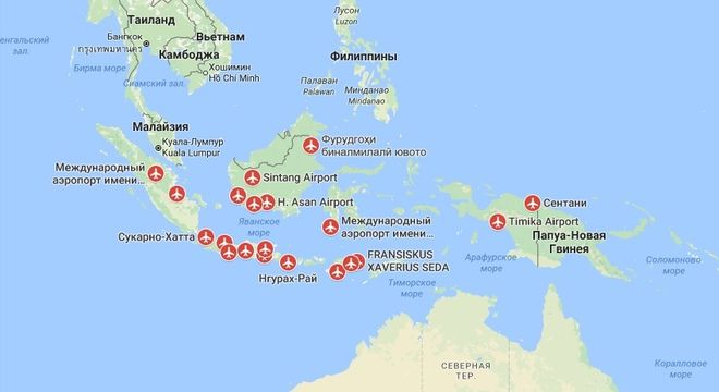 Аэропорты Индонезии на карте