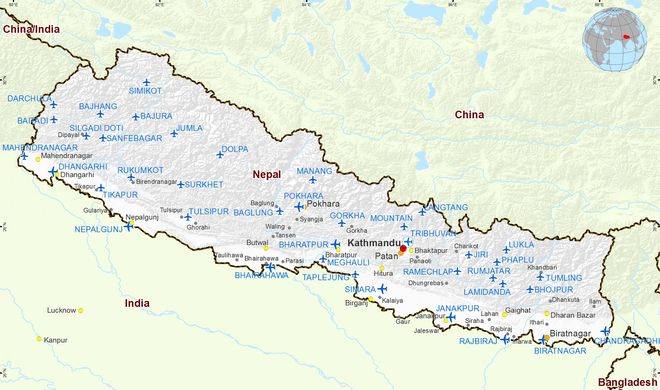 Аэропорты Непала на карте