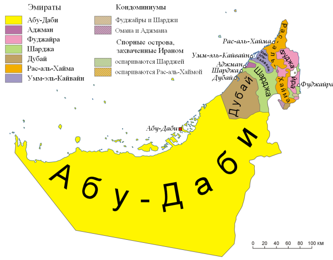 Карта эмиратов ОАЭ