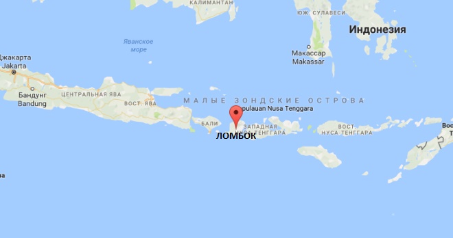 Остров Ломбок на карте Индонезии