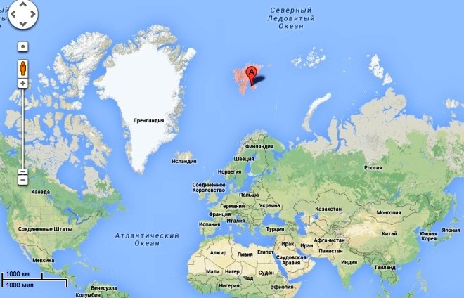 Остров Шпицберген на карте мира