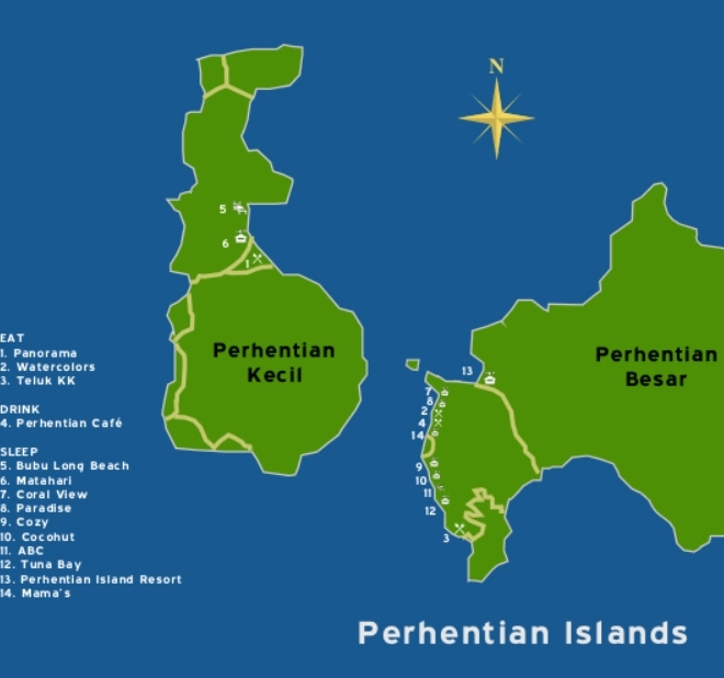 Перхентианские острова на карте