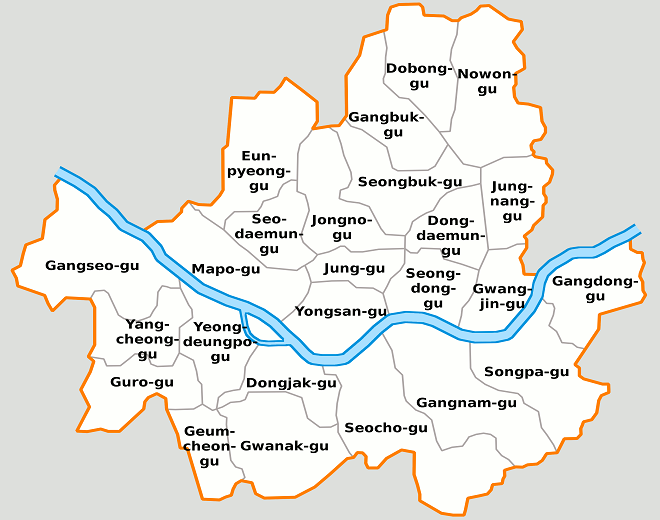 Районы Сеула на карте