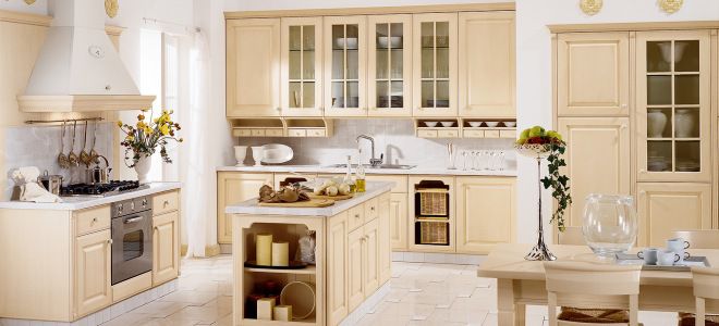 Klasično u unutrašnjosti kuhinje: vrste dizajna, boja, svjetlost i oblik