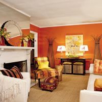 персиковый цвет в интерьере гостиной 2