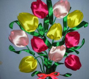 Вышивка лентами - тюльпаны12