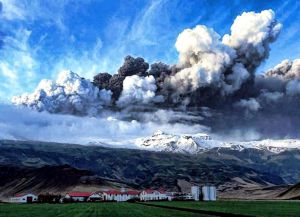 Вулкан Гекла - клубы пепла над вулканом