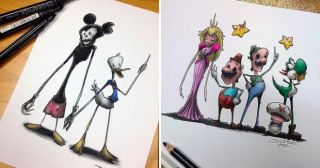 Популярные мультяшные персонажи, нарисованные в стиле Тима Бертона