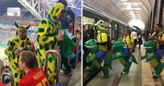 Динозавры в метро и ещё 20 безбашенных костюмов болельщиков ЧМ-2018!