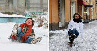 Что с нами делает зима: 21 смешное фото людей на льду