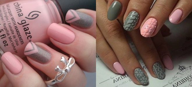 gray pink manicure