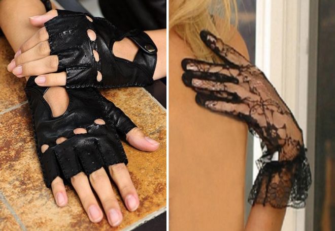 женские черные перчатки без пальцев