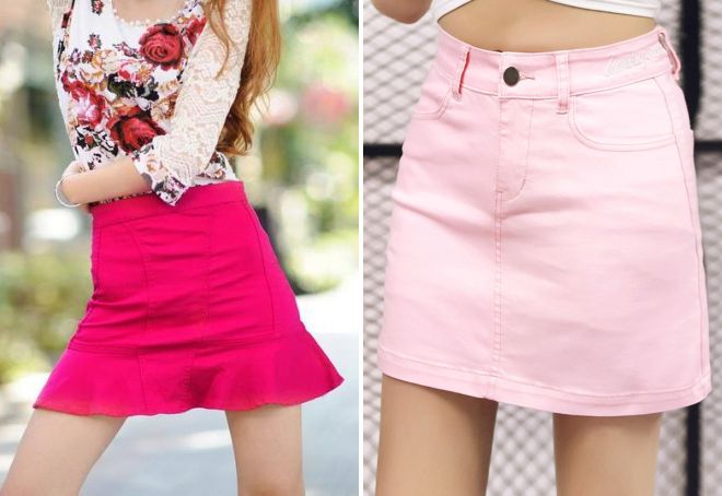 модная розовая джинсовая юбка