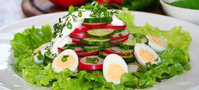 Салат из редиски огурцов и яиц