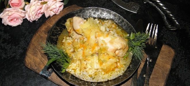 тушеная капуста с рисом и курицей