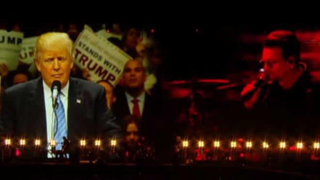 Кадр с концерта где Боно троллит Трампа