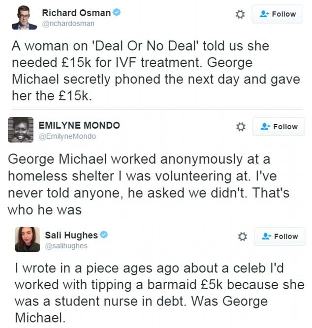 Посты о щедрости Джорджа Майкла