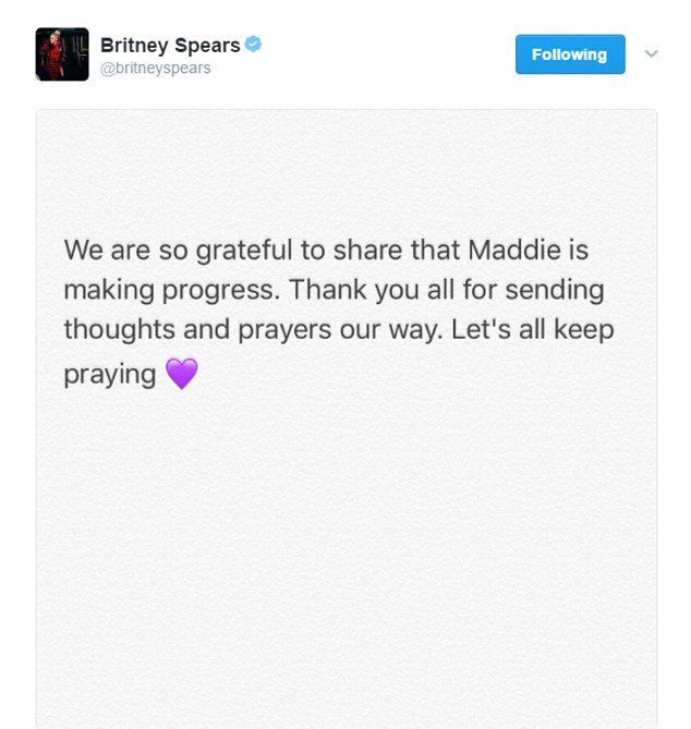 Сообщение о здоровье Мэдди на странице Бритни Спирс