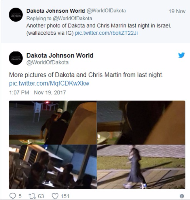 Совместные фото  Криса Мартина и Дакота Джонсон появились в Twitter