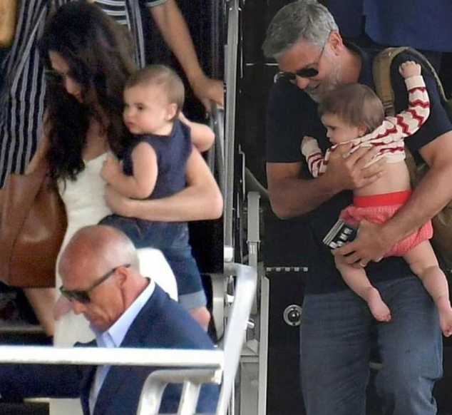 Клуни с женой и детьми