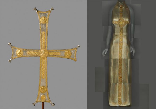 Византийский процессуальный крест и платье Gianni Versace