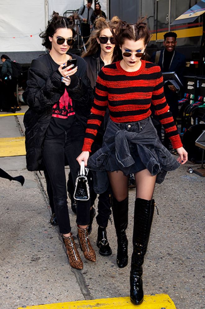 Кендалл Дженнер, Джиджи и Белла Хадид после показа Недели моды в Нью-Йорке