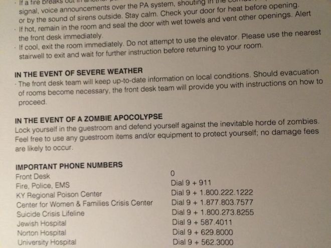 В условиях проживания этого отеля предусмотрен зомби-апокалипсис