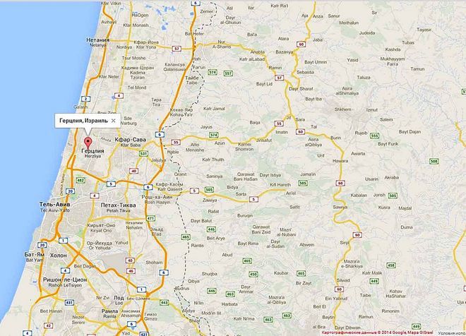 Герцлия (Израиль) на карте