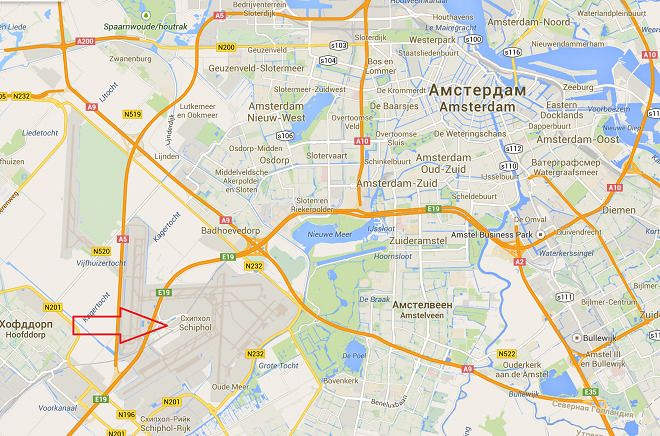 Аэропорт Амстердама на карте
