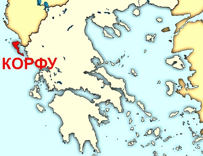 Корфу на карте Греции