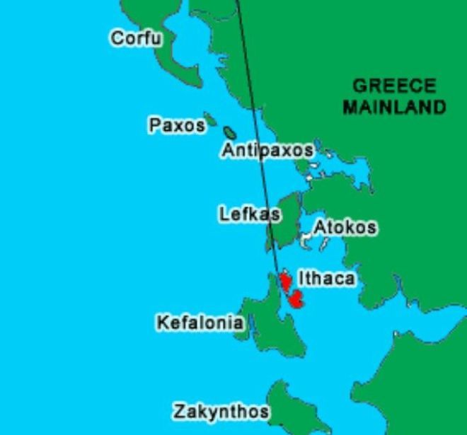 Итака на карте Греции