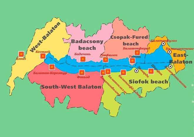 Карта пляжей на озере Балатон