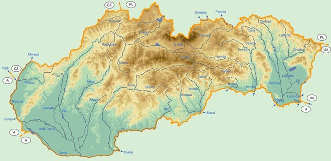 Карта рек Словакии