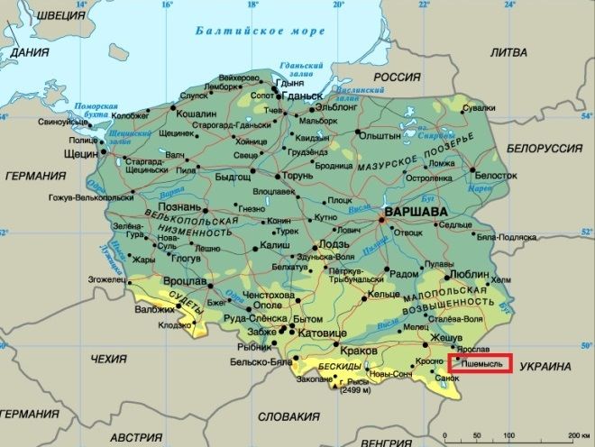 Пшемысль на карте Польши
