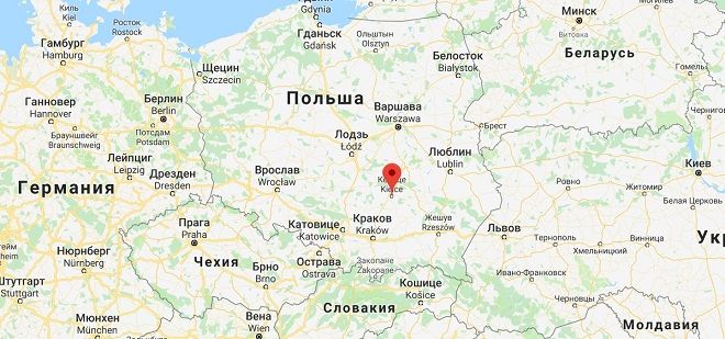 Кельце на карте Польши