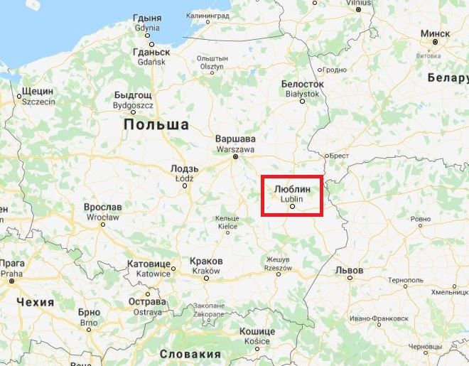 Люблин на карте Польши
