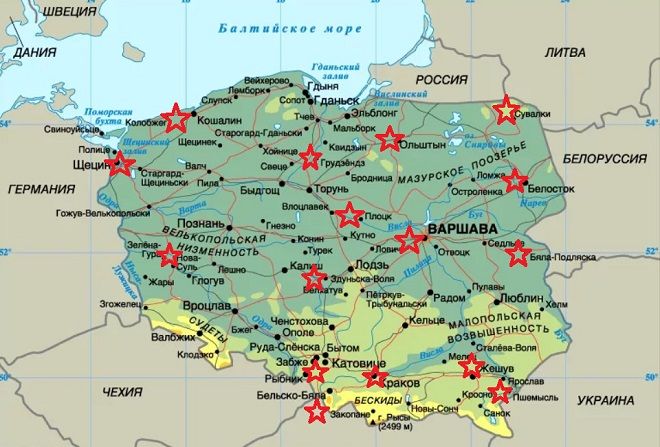 Курорты на карте Польши
