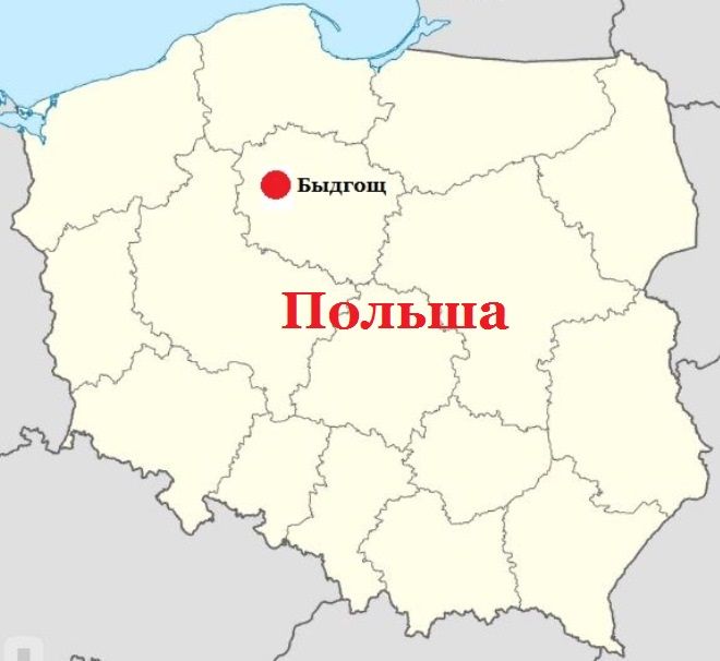 Быдгощ на карте Польши
