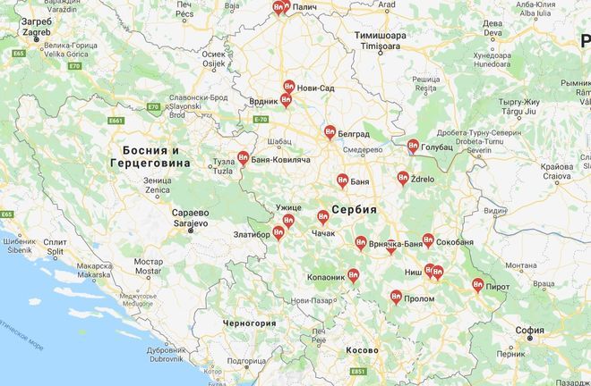 Курорты Сербии на карте