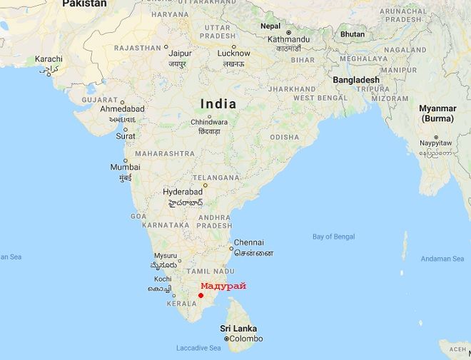 Мадурай на карте Индии