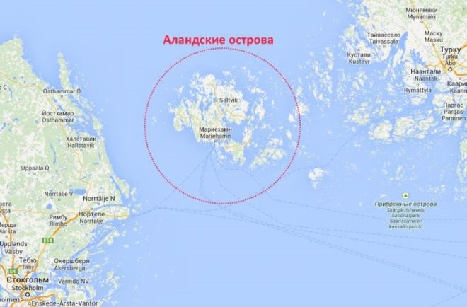 Аландские острова на карте Финляндии