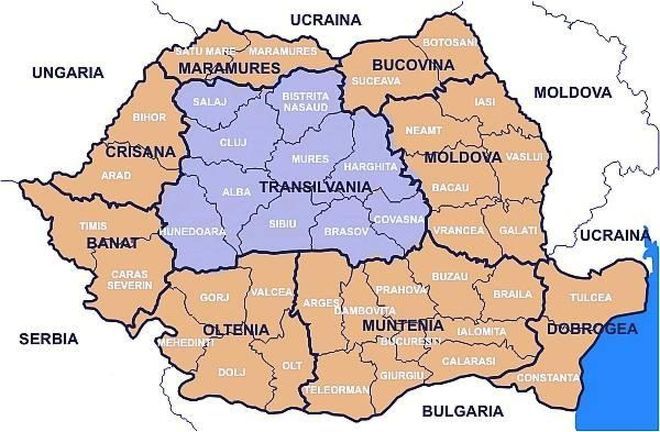 Трансильвания на карте Румынии