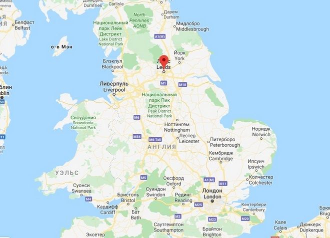 Лидс на карте Великобритании 